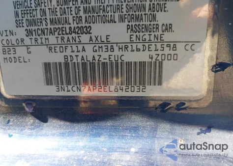 2014 Nissan Versa 1.6 S+ из США, поврежденный, VIN 3N1CN7AP2EL842032